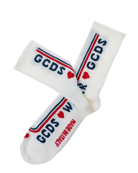 Shop GCDS Saldi Calze: GCDS calze con logo e cuore.
Composizione: 85% cotone 5% elastan 10% poliammide.
Made in Italy.. FW22M010022-01
