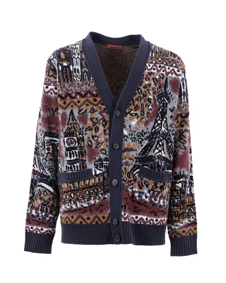 Shop MISSONI  Cardigan: Missoni cardigan con scollatura a V in misto lana.
Chiusura a bottoni.
Maglia di misto lana.
Profili a costine.
Composizione: 55% lana, 23% viscosa, 15% cotone, 4% poliammide. 
Made in Romania.. US24WM0A-BK038V-SM9GR