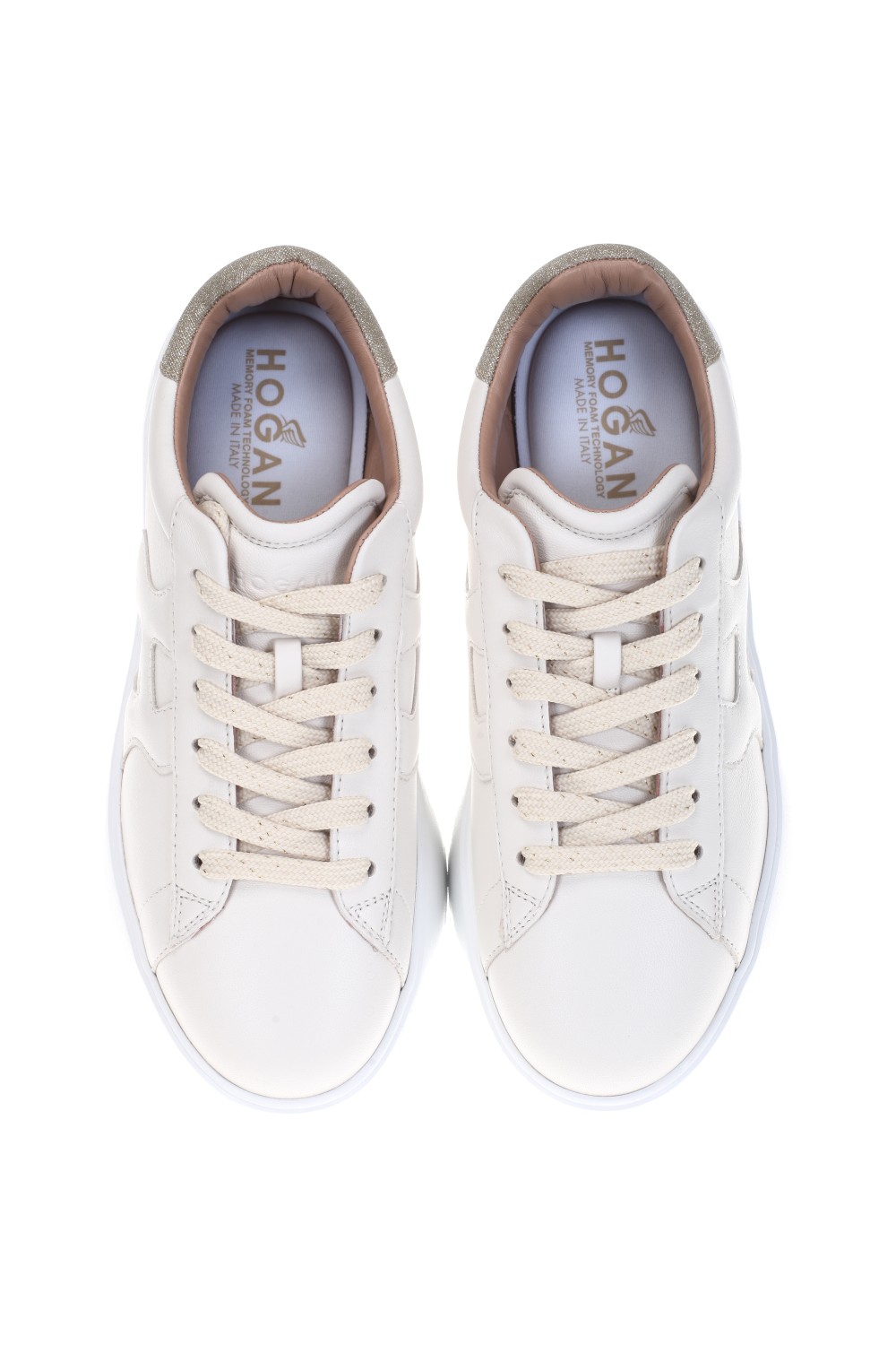 shop HOGAN  Scarpe: Hogan Rebel sneakers avorio.
Tomaia in nappa.
Dettagli in tessuto glitterato.
H laterale ondulata.
Fussbett in memory foam 5 mm.
Suola in gomma.
Altezza totale 5 cm.
Indicazioni di cura e mantenimento incluse.
Custodia in tessuto inclusa.
Fabbricato in Italia.. HXW5640DN61RCB-367T number 8089687