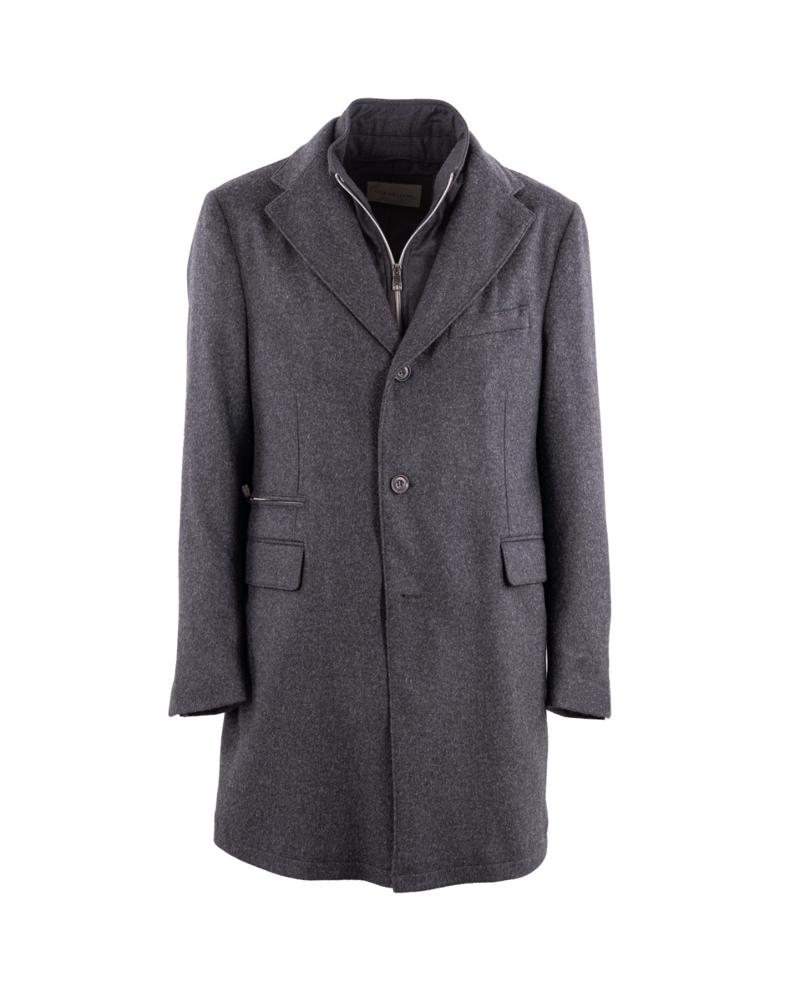 shop CORNELIANI  Cappotto: Corneliani cappotto in misto lana e cashmere.
Cappotto monopetto foderato.
Rever punta tronca.
Taschino al petto.
Tasche con pattina.
Ticket pocket con pattina.
Pettorina staccabile nello stesso tessuto con chiusura zip.
Sottogola rimovibile.
Tre tasche interne.
Composizione: 80% lana – 20% cashmere.
Made in Italy.. 941590-9412318-013 number 2245595