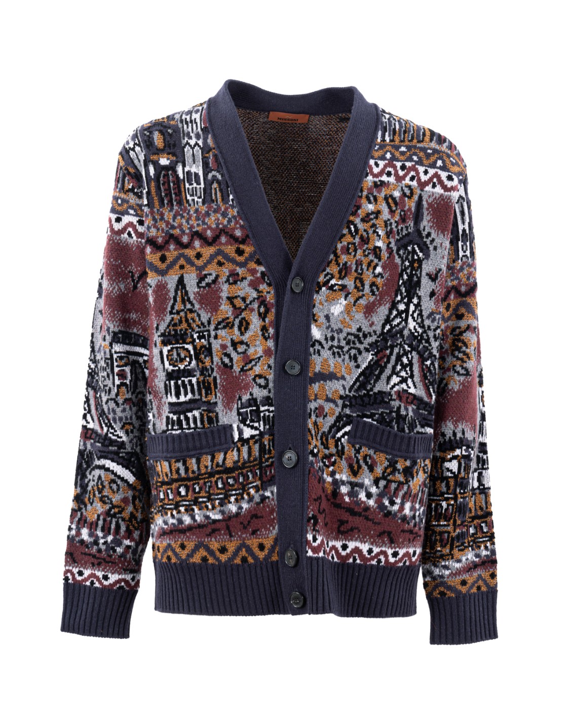 shop MISSONI  Cardigan: Missoni cardigan con scollatura a V in misto lana.
Chiusura a bottoni.
Maglia di misto lana.
Profili a costine.
Composizione: 55% lana, 23% viscosa, 15% cotone, 4% poliammide. 
Made in Romania.. US24WM0A-BK038V-SM9GR number 4903551